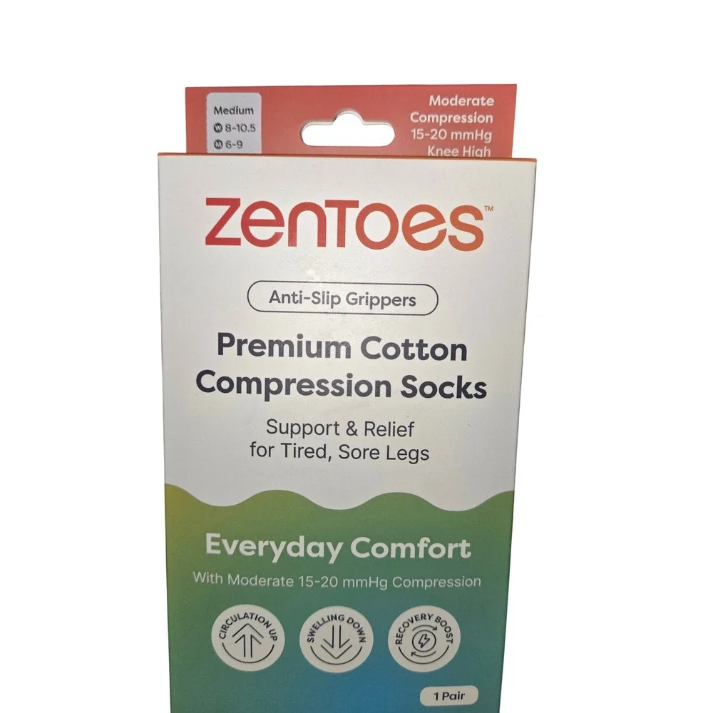 ZenToes Premium Cotton Compression Socks 15-20 mmHg Anti-Slip Grippers Medium